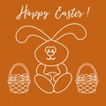 Easter rabbit and two baskets of decorated eggs Royalty Free Stock Photo