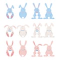 Easter rabbits. Easter cartoon bunny from front and back side on white background. Flat style vector illustration Royalty Free Stock Photo