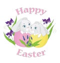 Easter rabbits on white background