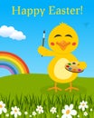 Easter Rainbow Card with Chick with Palette Royalty Free Stock Photo