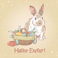 Easter retro card with cute hand drawn bunny Royalty Free Stock Photo