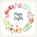 Easter round wreath background with floral elements