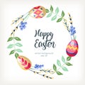 Easter round wreath background with willow branches