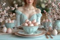 Easter\'s Soft Whisper, a Delicate Balance of Rustic Pottery, Eggs, and the First Blush of Blooms