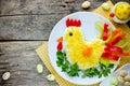 Easter salad shaped colorful chicken for Easter dinner