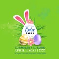 Vector Easter Party Flyer Illustration with painted eggs, rabbit ears and typography elements Royalty Free Stock Photo