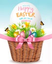 Easter Sale Background. Colofrul eggs in basket