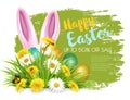 Easter Sale Background with colofrul eggs in green grass and rabbit. Vector Royalty Free Stock Photo