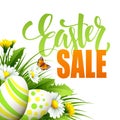 Easter sale background with eggs and spring flower. Vector illustration Royalty Free Stock Photo