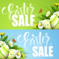 Easter sale background with eggs and spring flower. Vector illustration Royalty Free Stock Photo