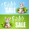 Easter sale background with eggs and spring flower. Vector illustration Royalty Free Stock Photo