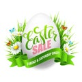 Easter sale background with eggs and spring flower. Vector illustration Royalty Free Stock Photo