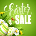 Easter sale background with eggs and spring flower. Vector illustration Royalty Free Stock Photo