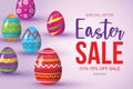 Easter sale banner background template with beautiful colorful eggs.