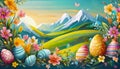 Easter sale banner background template with beautiful colorful spring flowers and eggs Royalty Free Stock Photo