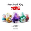 Easter sale banner with ornamental easter eggs