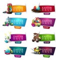 Easter sale, collection colorful discount banners with Easter symbols and buttons