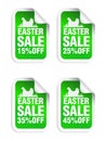 Easter Sale green sticker. Sale 15%, 25%, 35%, 45% off. Stickers set with chicken Royalty Free Stock Photo