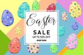 Easter sale lettering with colorful Easter eggs in memphis style. Template for Easter sale design. Vector. Royalty Free Stock Photo