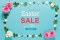 Easter sale message with roses and leaves