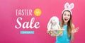 Easter sale message with woman with Easter basket