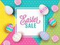 Easter Sale Poster Design with Colorful Printed Eggs on Abstract