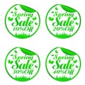 Spring design stickers set 10%, 20%, 30%, 40% off with butterflies
