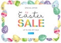 Easter Sale Text Lettering with Colorful 3D Eggs frame Background Vector illustration Royalty Free Stock Photo