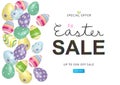 Easter Sale Text Lettering with Colorful 3D Eggs on Left Background Vector illustration Royalty Free Stock Photo