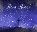 Easter scene with cross. Jesus Christ. Watercolor vector illustr Royalty Free Stock Photo