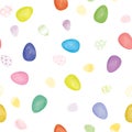 Easter seamless gentle vector pattern with bunnies and easter eggs over white background. Easter holiday decor for website,