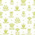 Easter seamless pattern with abstract various flowers. Minimalistic folk style.