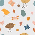 Easter seamless pattern. Bohemian style with chicken and bird. Springtime. Vector stock illustration Royalty Free Stock Photo