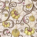 Easter seamless pattern with gold flowers Royalty Free Stock Photo