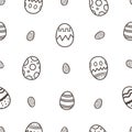 Easter seamless pattern with cartoon eggs on white background. Painted eggs print. Royalty Free Stock Photo