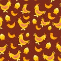 Easter seamless pattern with chicks and chicken. Design elements for celebrate Easter. Cute cartoon illustrations