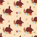 Easter Seamless pattern with chocolate bilby. Cute Australian animal with paschal egg and flowers on beige peach Royalty Free Stock Photo