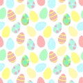 Easter seamless pattern of colorful eggs with decorations on a transparent background. Vector hand-drawn illustration for spring h Royalty Free Stock Photo