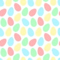 Easter seamless pattern of colorful eggs in polka-dot on a transparent background. Vector hand-drawn illustration for spring holid
