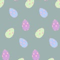 Easter seamless pattern with colorful Easter eggs in trendy pale shades. Happy Easter. Springtime.