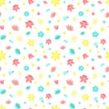 Easter seamless pattern of colorful flowers on a transparent background. Vector hand-drawn illustration of plants for spring holid