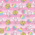 Easter seamless pattern with cute rabbit and colorful egg on striped background for kid wallpaper and scrap paper