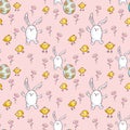 Easter seamless pattern with cute rabbits Royalty Free Stock Photo