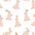 Easter seamless pattern with cute various bunnies.