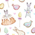 Easter seamless pattern with Easter bunnies