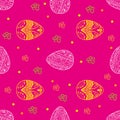 Easter seamless pattern with eggs and flowers on the pink Royalty Free Stock Photo