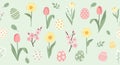 Easter Seamless Pattern with Eggs and Spring Elements Flat Vector Background Royalty Free Stock Photo