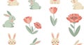Easter Seamless Pattern with Eggs and Spring Elements Flat Vector Background Royalty Free Stock Photo