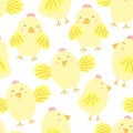 Easter seamless pattern of funny chicks on a transparent background. Vector hand-drawn illustration of chicken for spring holiday, Royalty Free Stock Photo