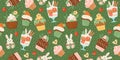 Easter seamless pattern with funny sweets. Cupcake, cake, dessert with easter symbols. Vector design